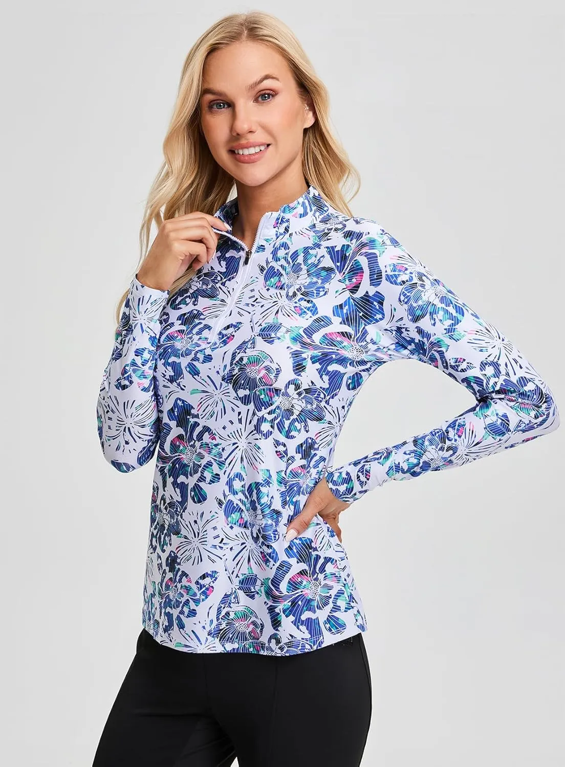 Soneven Women's Quarter Zip Polo Collared Golf Shirt Moisture Wicking Shirts Slim Fit for Casual Work