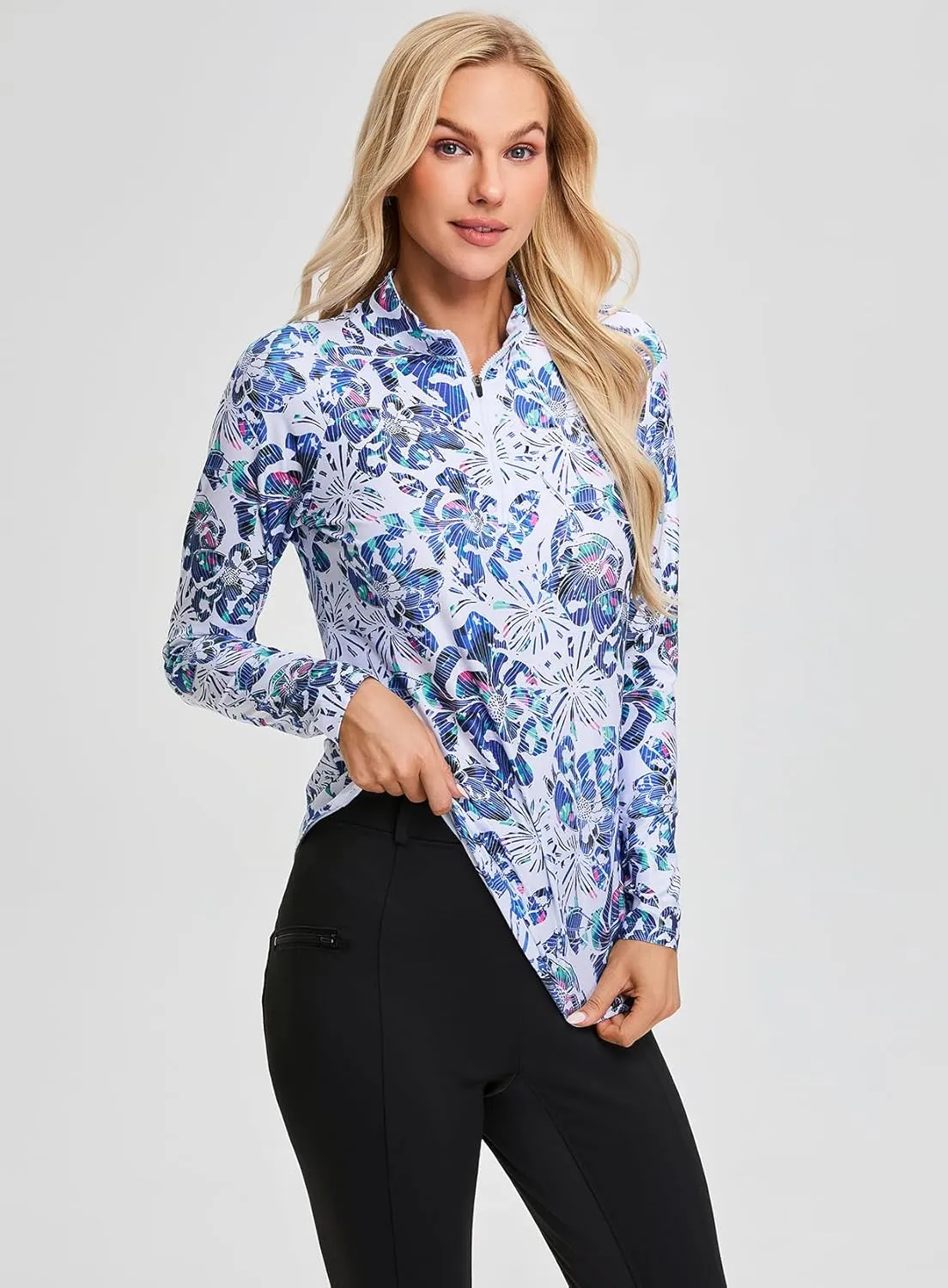 Soneven Women's Quarter Zip Polo Collared Golf Shirt Moisture Wicking Shirts Slim Fit for Casual Work