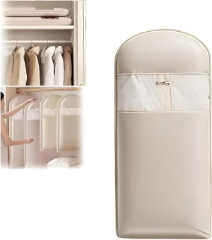 Space Saving Hanging Garment Bag with Self Compression Zipper, 2025 Closet Organizer, Dust Cover Clothes Bag for Down Coat, Heavy Duty Storage Solution, Space Saver for Wardrobe(White,Large)