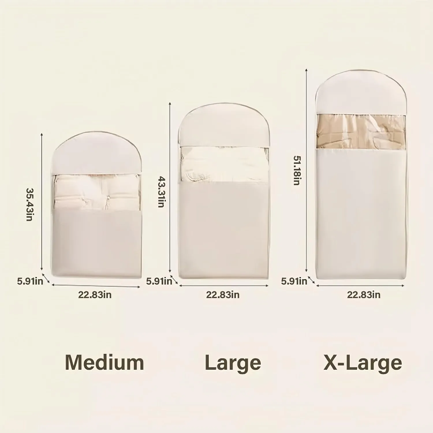 Space Saving Hanging Garment Bag with Self Compression Zipper, 2025 Closet Organizer, Dust Cover Clothes Bag for Down Coat, Heavy Duty Storage Solution, Space Saver for Wardrobe(White,Large)