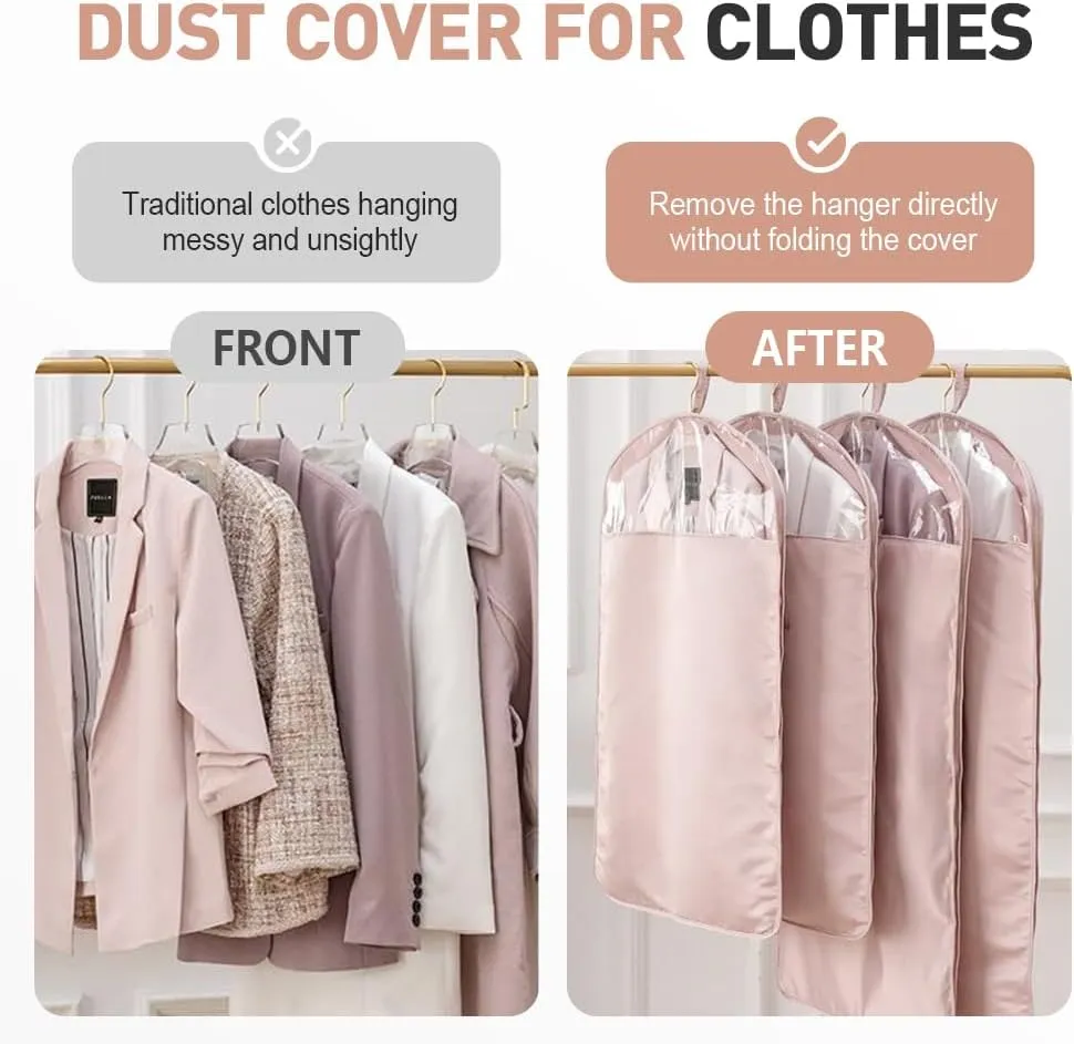 Space Saving Hanging Garment Bag with Self Compression Zipper, 2025 New Garment Bag for Hanging Clothes, Large-Capacity Down Coat storage Protector with Transparent Window (Pink, Medium)