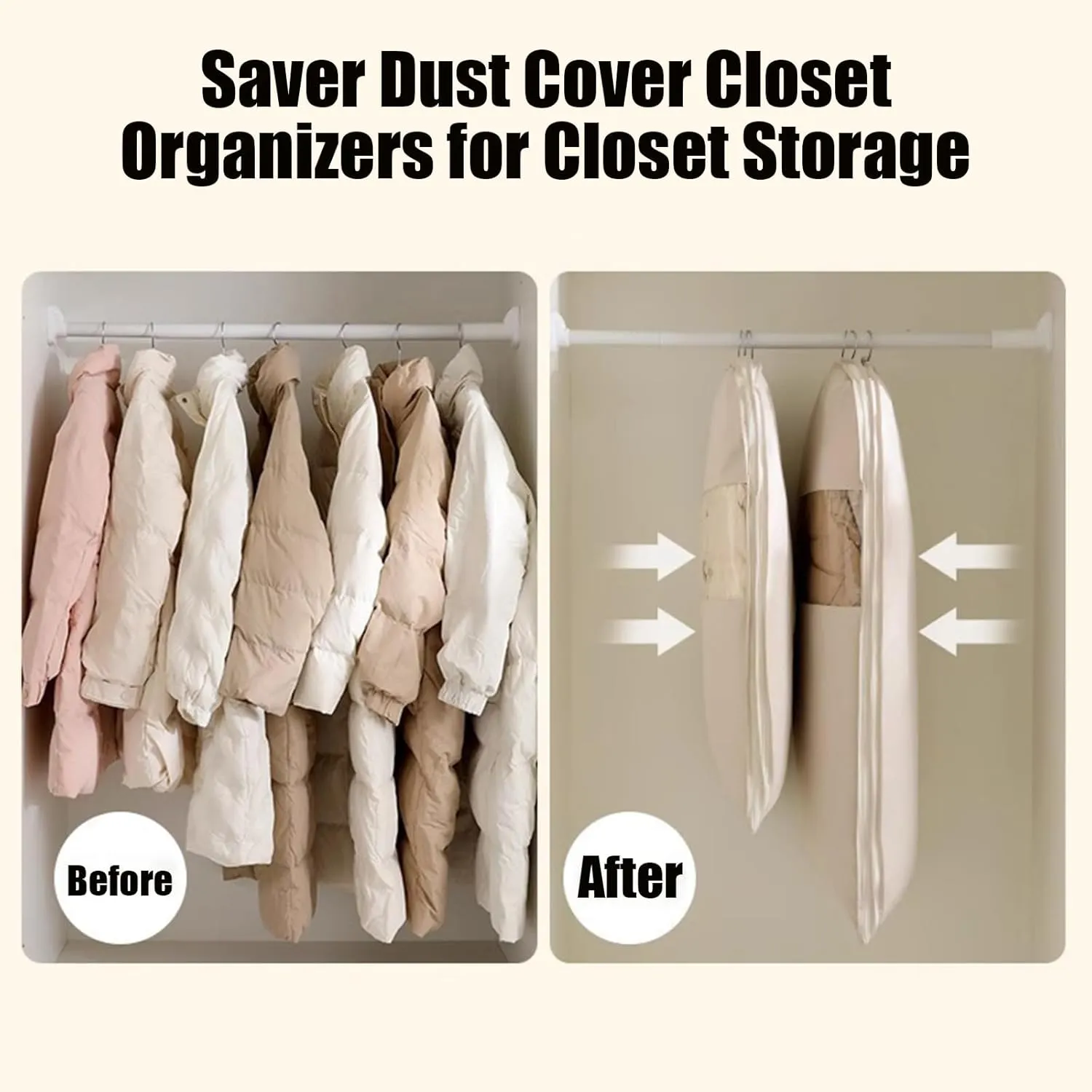 Space Saving Hanging Garment Bag with Self Compression Zipper, 2025 New Space Saver Closet Organizers for Closet Storage, Heavy Duty Garment Bag for Down Coat (Pink, M(35.43 * 22.83 * 5.91in))