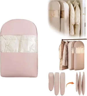 Space Saving Hanging Garment Bag with Self Compression Zipper, 2025 New Space Saver Closet Organizers for Closet Storage, Heavy Duty Garment Bag for Down Coat (Pink, M(35.43 * 22.83 * 5.91in))