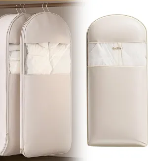 Space Saving Hanging Garment Bag with Self Compression Zipper, 2025 New Space Saver Dust Cover Closet Organizers, Heavy Duty Organizer Storage Bags for Moving or Storaging Clothes (Beige, Medium)