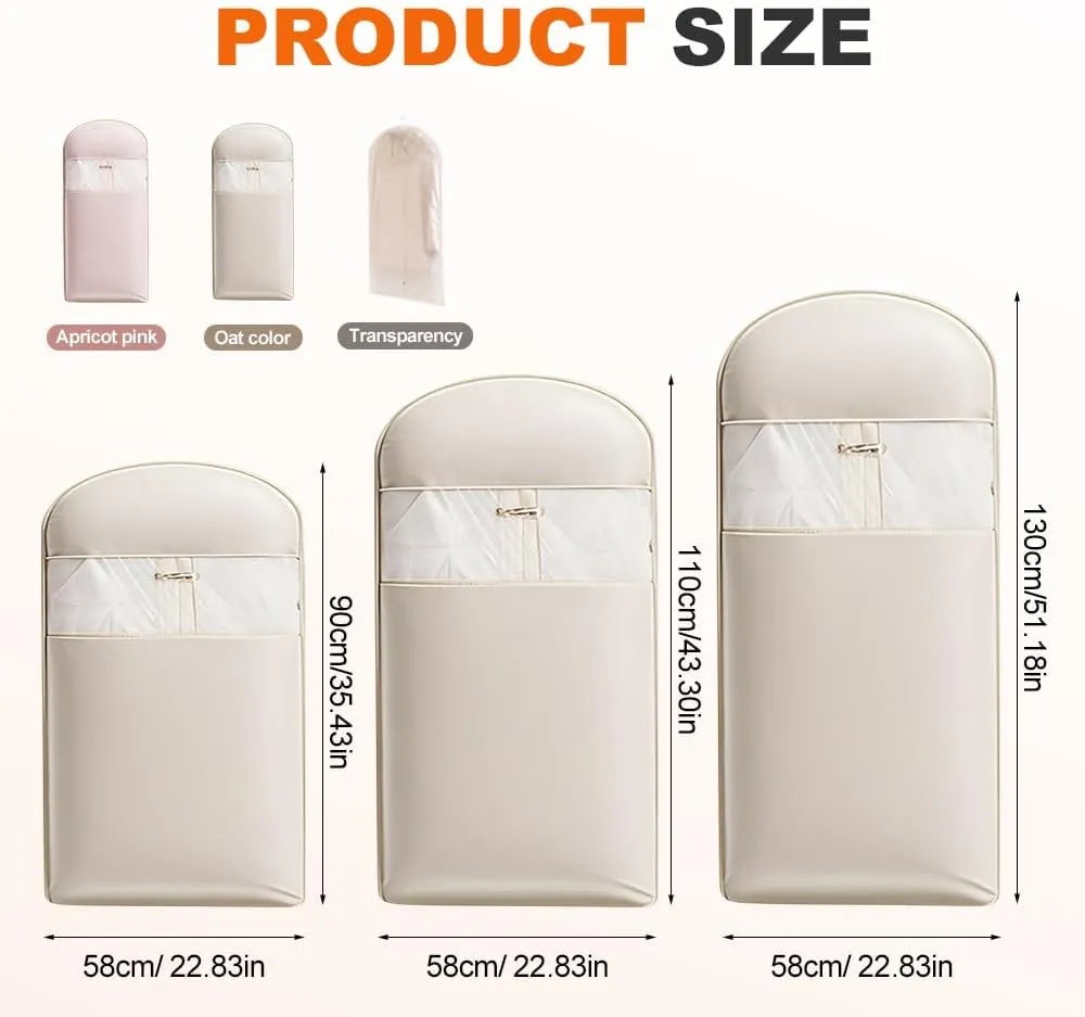 Space Saving Hanging Garment Bag with Self Compression Zipper, 2025 New Space Saver Dust Cover Closet Organizers, Heavy Duty Organizer Storage Bags for Moving or Storaging Clothes (Beige, Medium)