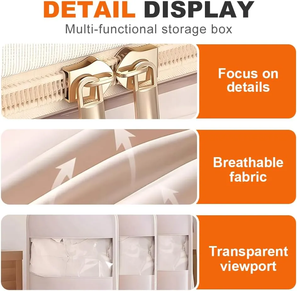 Space Saving Hanging Garment Bag with Self Compression Zipper, 2025 New Space Saver Dust Cover Closet Organizers, Heavy Duty Organizer Storage Bags for Moving or Storaging Clothes (Beige, Medium)