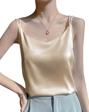 Spaghetti Strap Cross Back Silk Camisole for Women 19 Momme Silk Charmeuse Sleeveless V Neck Cami Top Lightweight and Elegant