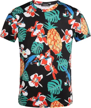 SSLR Mens Hawaiian Shirts Casual Print Short Sleeve T Shirt for Men