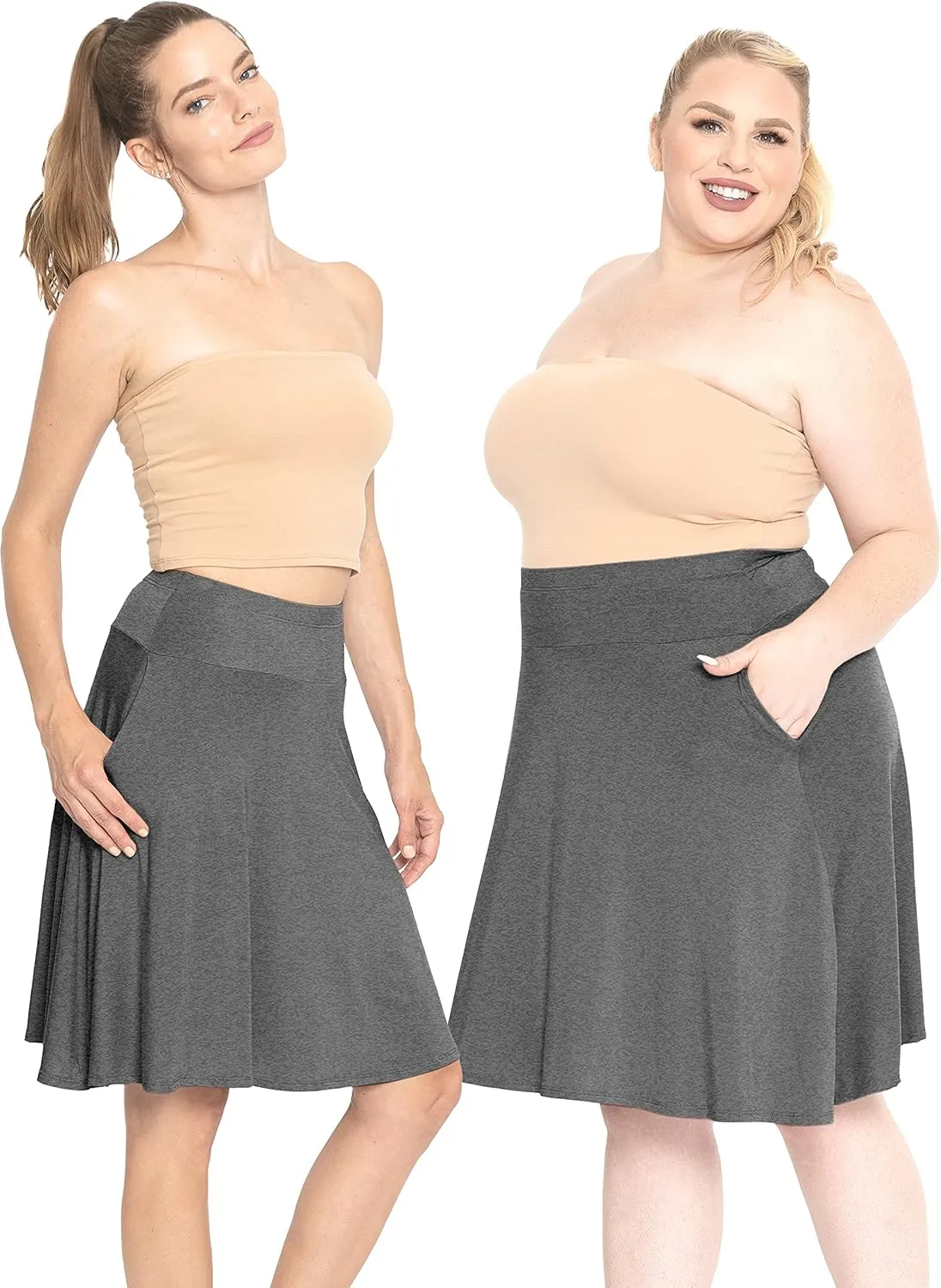 STRETCH IS COMFORT Women's and Plus Knee Length and MIDI A-Line Skirt w/Pockets