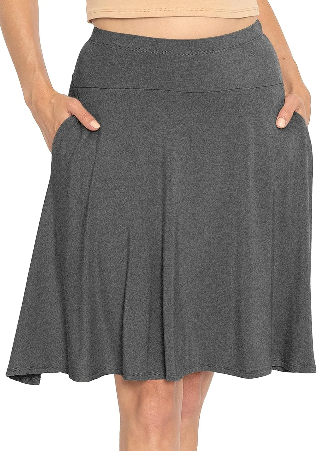 STRETCH IS COMFORT Women's and Plus Knee Length and MIDI A-Line Skirt w/Pockets