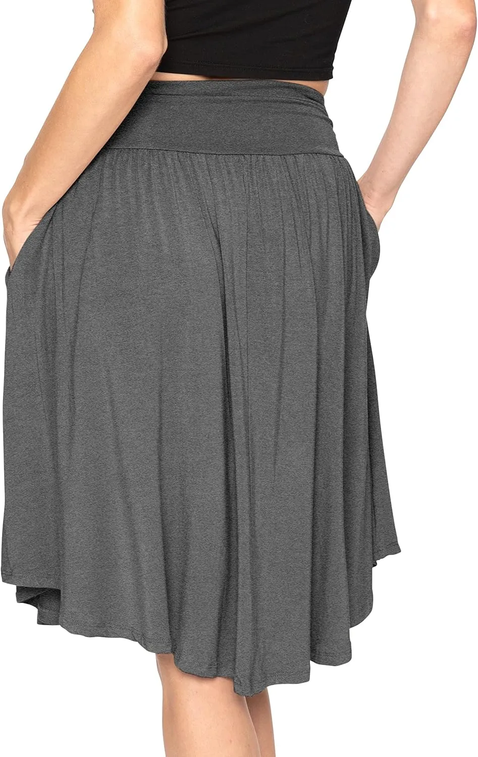 STRETCH IS COMFORT Women's and Plus Size Scoop Hem Flare Mid Length Skirt with Pockets | S-5X