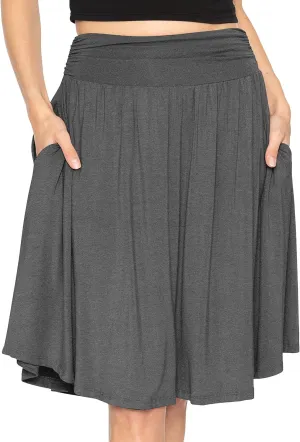 STRETCH IS COMFORT Women's and Plus Size Scoop Hem Flare Mid Length Skirt with Pockets | S-5X