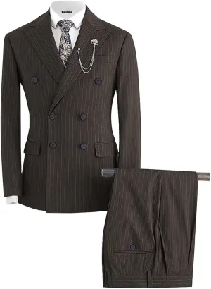 Striped Double Breasted Suit for Men Mens Suits 2 Piece Double Breasted Suit Men Classic Fit Peak Lapel