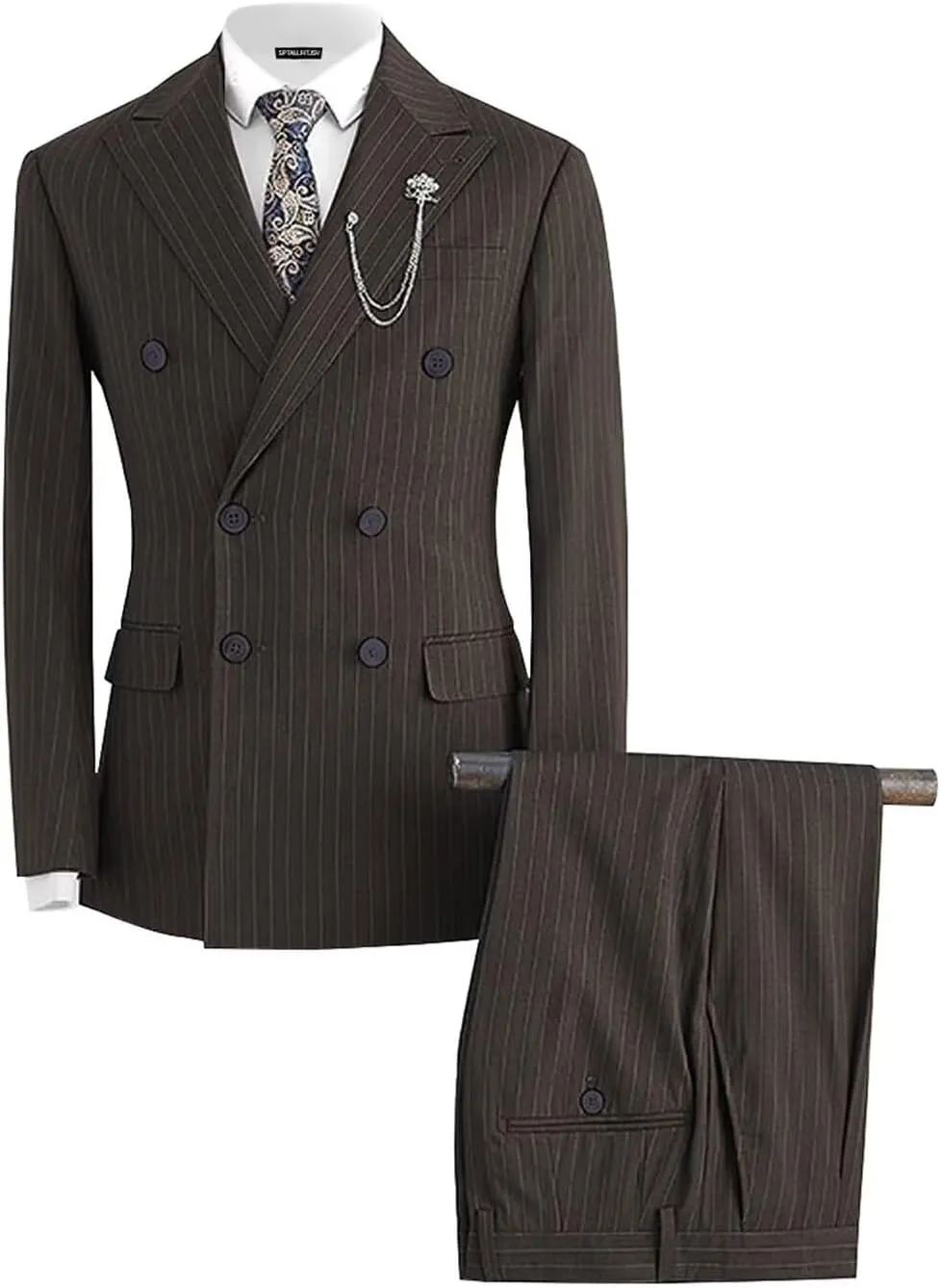 Striped Double Breasted Suit for Men Mens Suits 2 Piece Double Breasted Suit Men Classic Fit Peak Lapel
