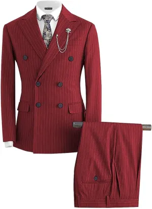 Striped Double Breasted Suit for Men Mens Suits 2 Piece Double Breasted Suit Men Classic Fit Peak Lapel