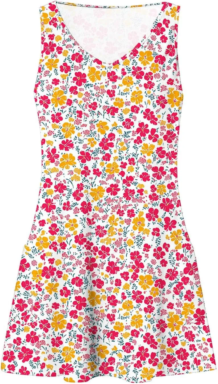 Summer Dresses for Women 2025 Loose V Neck Sleeveless Short Dress Casual Floral Boho Beach Sundresses with Pockets