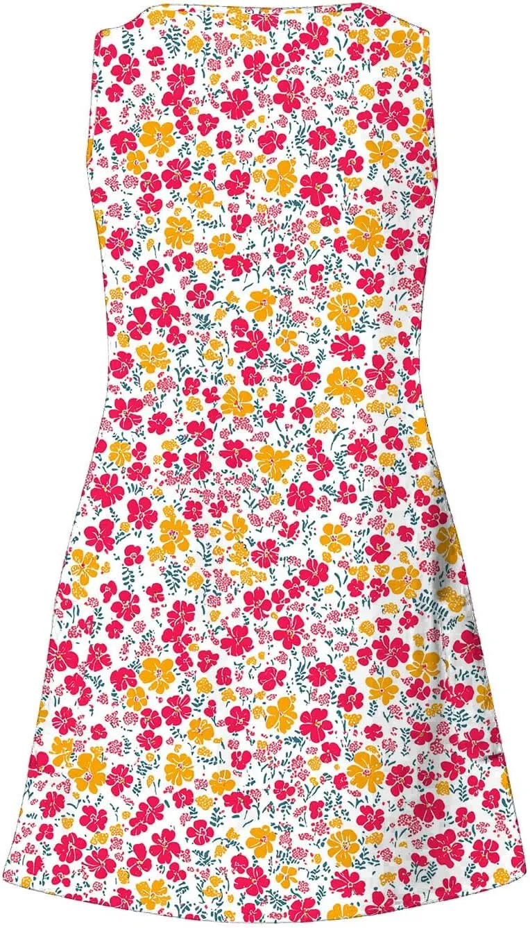 Summer Dresses for Women 2025 Loose V Neck Sleeveless Short Dress Casual Floral Boho Beach Sundresses with Pockets