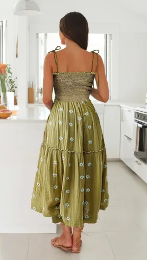 Summer Sundresses for Women 2024 Boho Embroidered Flroal Flowy Maxi Dress Spaghetti Strap Long Beach Vacation Dress