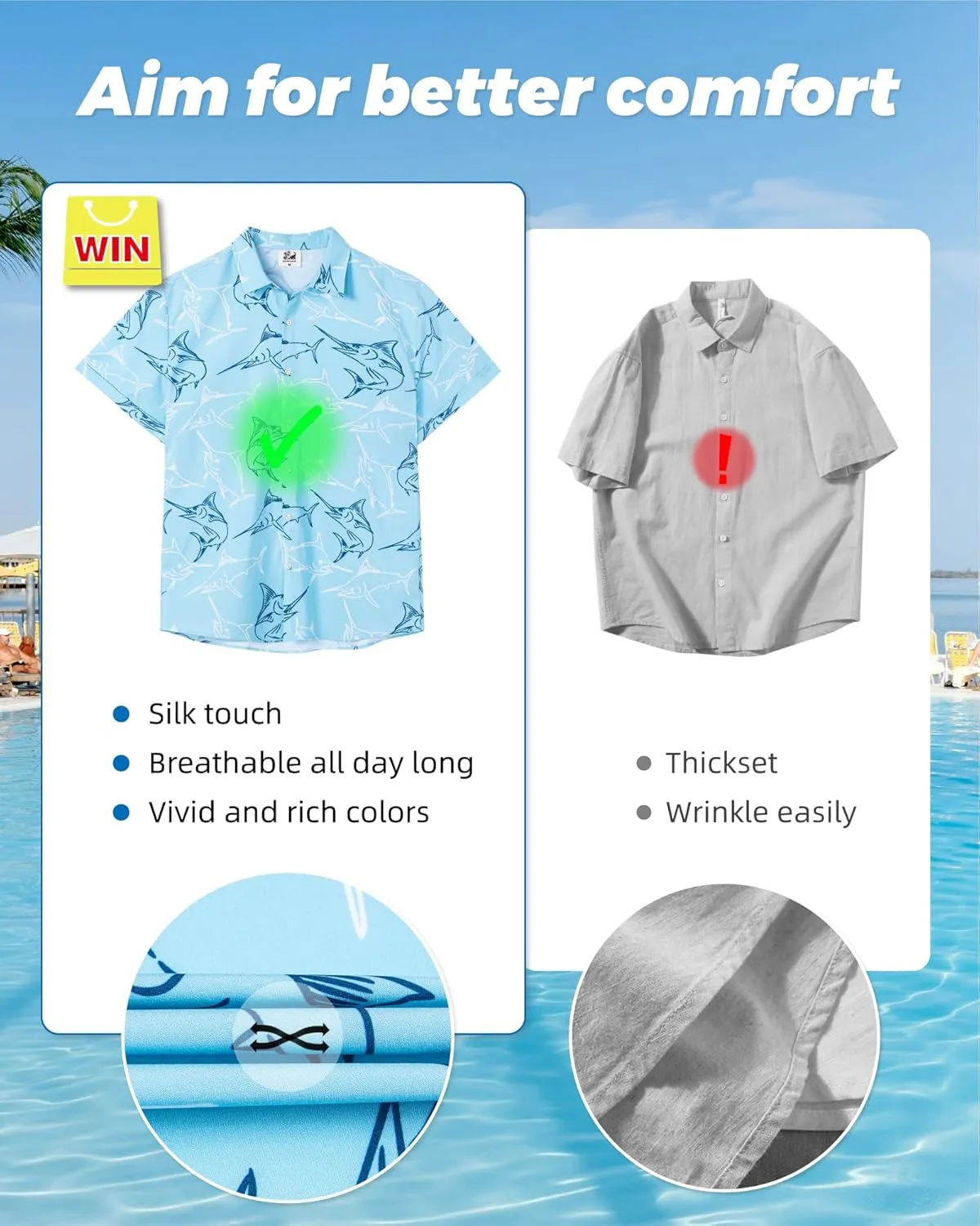 SURF CUZ Mens Casual Hawaiian Shirt Short Sleeve Stretch Button Down Quick Dry Beach Aloha Shirts