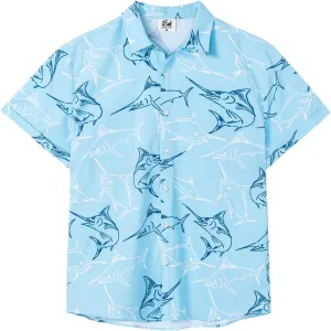 SURF CUZ Mens Casual Hawaiian Shirt Short Sleeve Stretch Button Down Quick Dry Beach Aloha Shirts