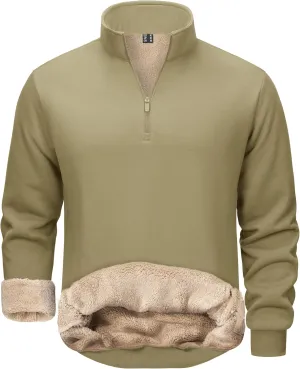 TACVASEN Men's Quarter Zip Sweatshirt Sherpa Lined Fleece Zipper Pullover Heavyweight Winter Warm Cotton Sweater