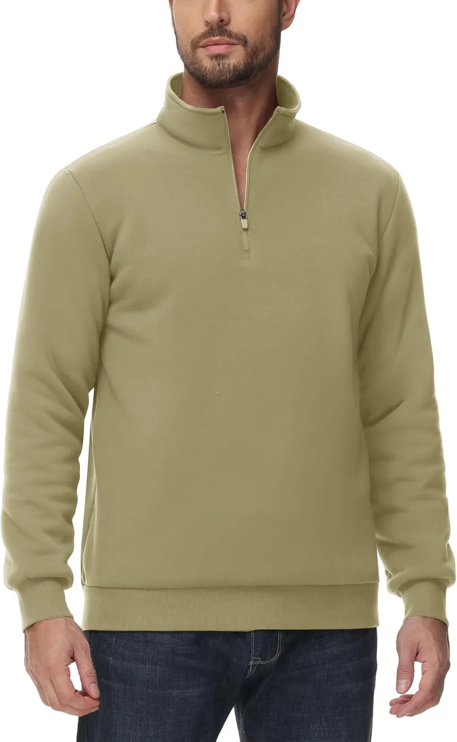 TACVASEN Men's Quarter Zip Sweatshirt Sherpa Lined Fleece Zipper Pullover Heavyweight Winter Warm Cotton Sweater