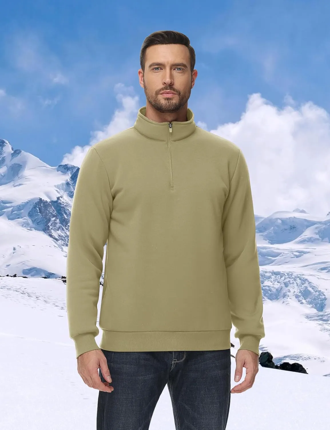 TACVASEN Men's Quarter Zip Sweatshirt Sherpa Lined Fleece Zipper Pullover Heavyweight Winter Warm Cotton Sweater
