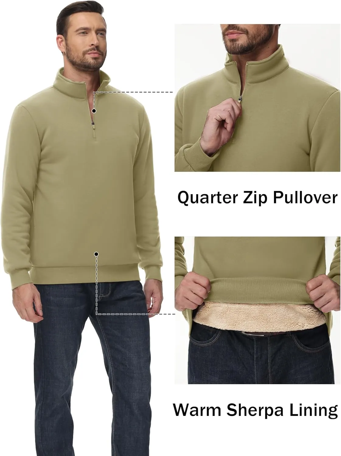 TACVASEN Men's Quarter Zip Sweatshirt Sherpa Lined Fleece Zipper Pullover Heavyweight Winter Warm Cotton Sweater