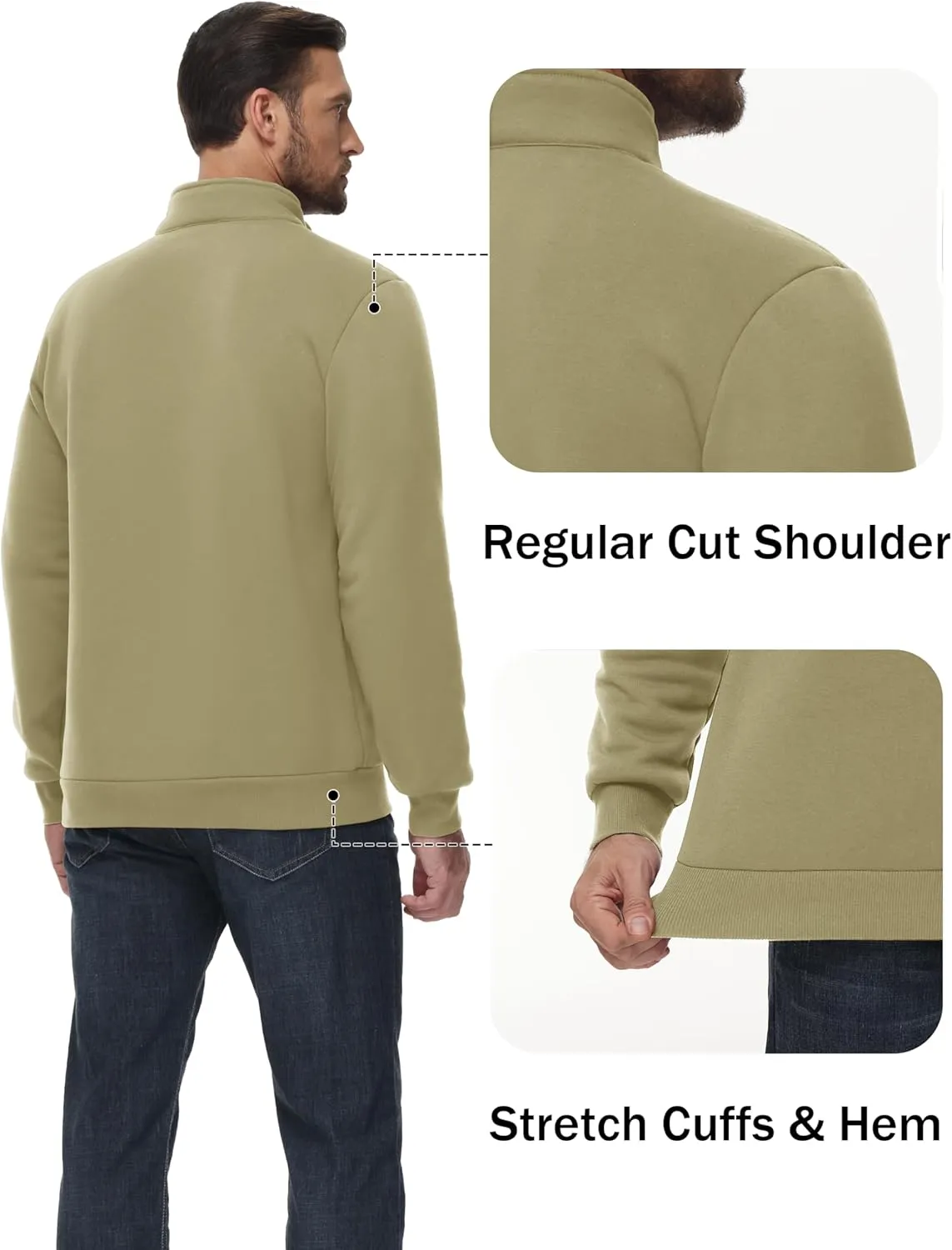 TACVASEN Men's Quarter Zip Sweatshirt Sherpa Lined Fleece Zipper Pullover Heavyweight Winter Warm Cotton Sweater