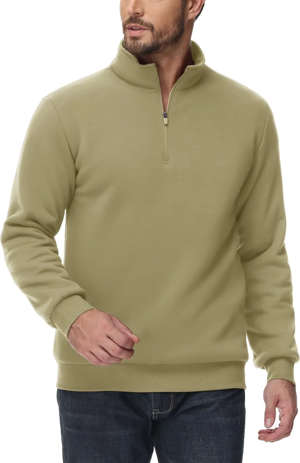 TACVASEN Men's Quarter Zip Sweatshirt Sherpa Lined Fleece Zipper Pullover Heavyweight Winter Warm Cotton Sweater