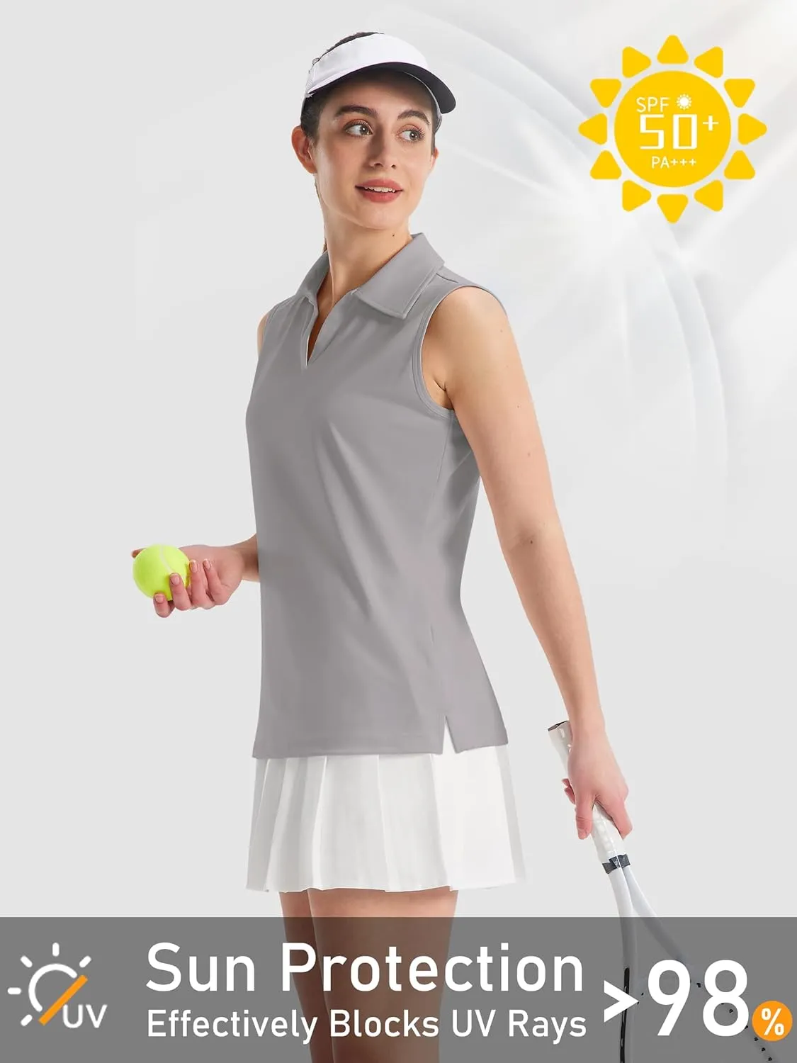 TACVASEN Womens Golf Shirt Sleeveless UPF 50  Polo Shirts Collared Tennis Tops V Neck Athletic Workout Tank Quick Dry