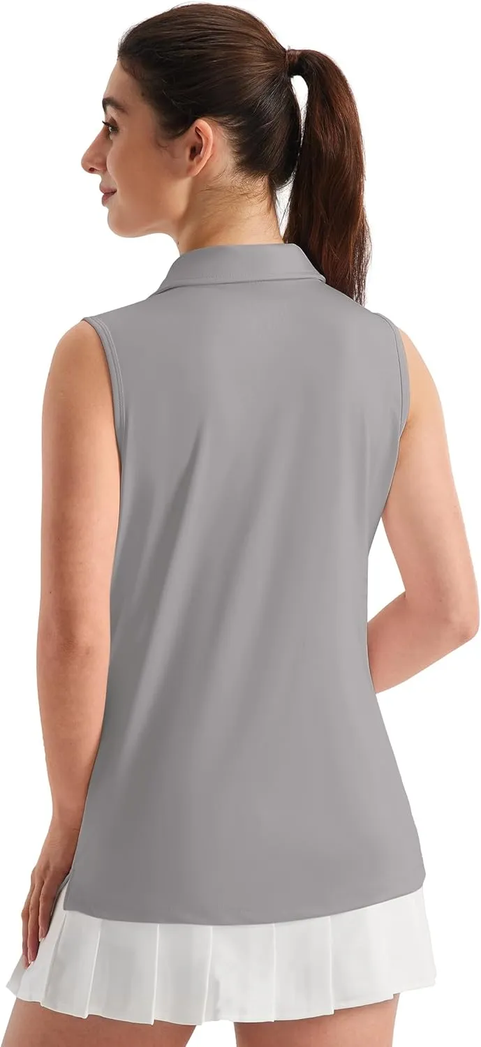 TACVASEN Womens Golf Shirt Sleeveless UPF 50  Polo Shirts Collared Tennis Tops V Neck Athletic Workout Tank Quick Dry