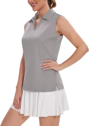 TACVASEN Womens Golf Shirt Sleeveless UPF 50  Polo Shirts Collared Tennis Tops V Neck Athletic Workout Tank Quick Dry