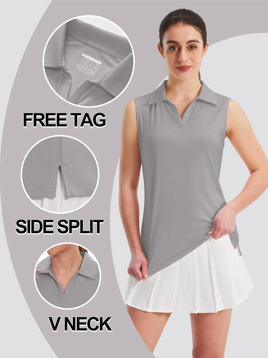 TACVASEN Womens Golf Shirt Sleeveless UPF 50  Polo Shirts Collared Tennis Tops V Neck Athletic Workout Tank Quick Dry