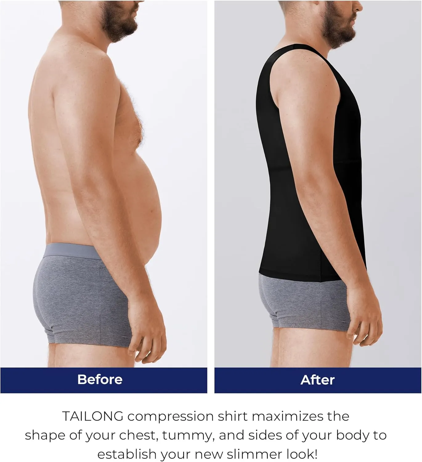 TAILONG Compression Shirts for Men Slimming Body Shaper Vest Tank Top Undershirt Tummy Control Shapewear