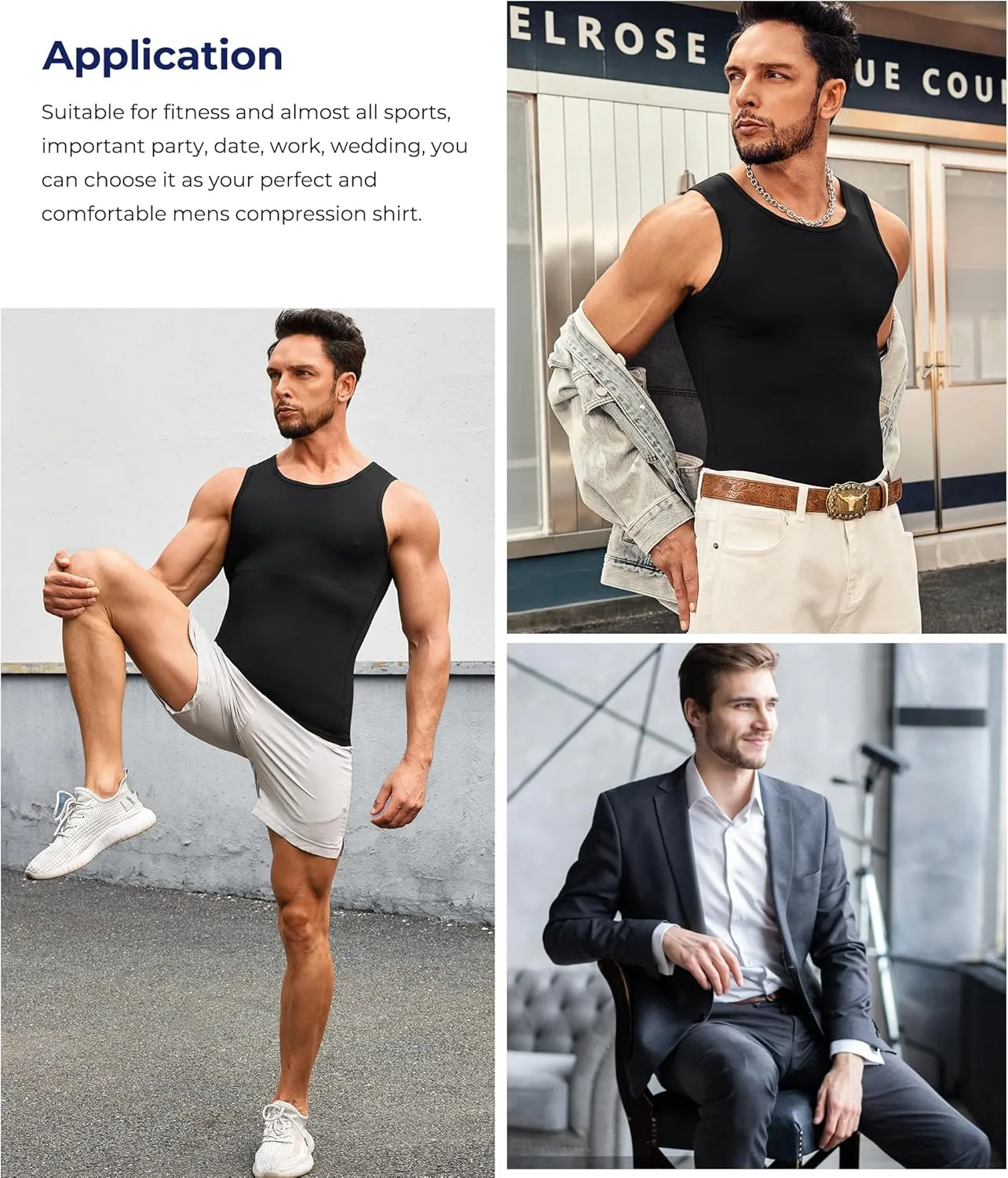 TAILONG Compression Shirts for Men Slimming Body Shaper Vest Tank Top Undershirt Tummy Control Shapewear