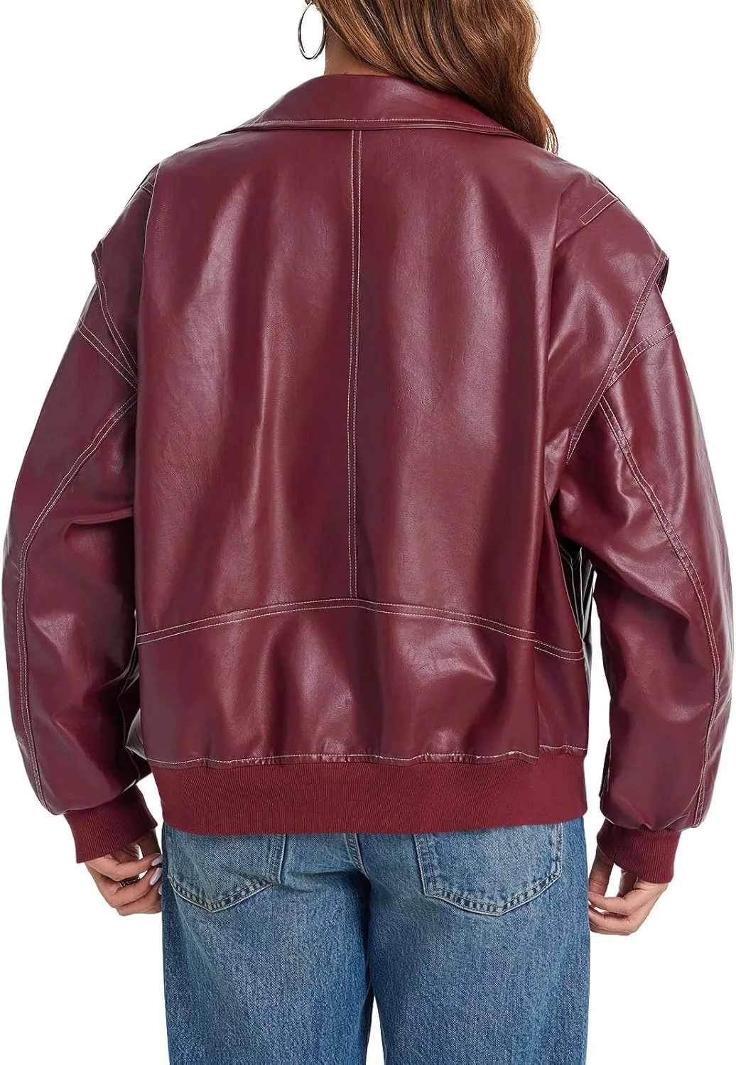 Tankaneo Womens Oversized Leather Bomber Jackets Cap Sleeve Zip Up Motorcycle Coats with Pockets