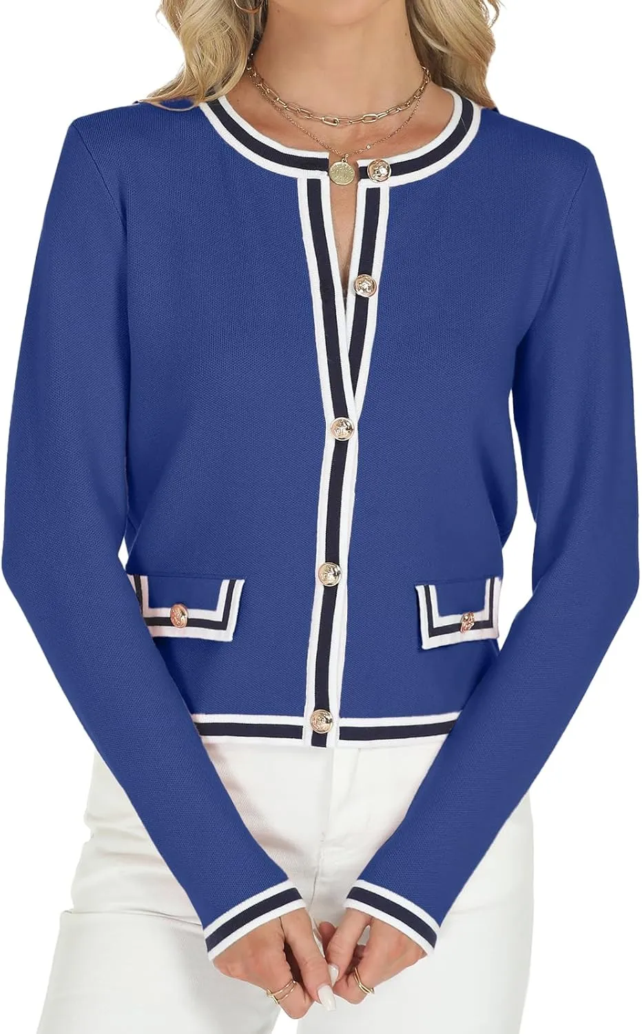 Tanou Women's 2025 Fall Crewneck Long Sleeve Casual Button Down Cardigan Sweater Knit Lady Jackets