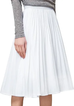 Tapata Women's Petite Regular Tall Pleated Chiffon Skirt Midi High Elastic Waist A Line Swing Skirts White, XXL