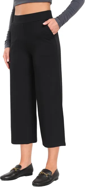 Tapata Women's Wide Leg Cropped Pants Stretchy Pull On Mid Rise Slacks for Business Casual Capris with Pockets