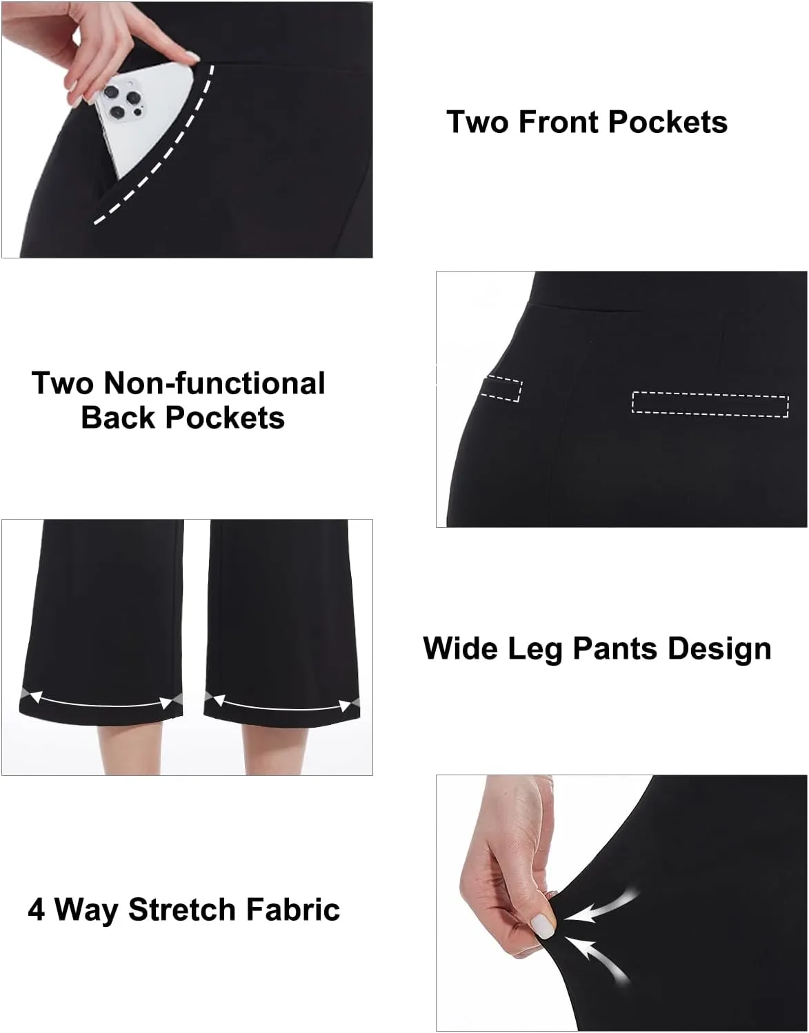 Tapata Women's Wide Leg Cropped Pants Stretchy Pull On Mid Rise Slacks for Business Casual Capris with Pockets