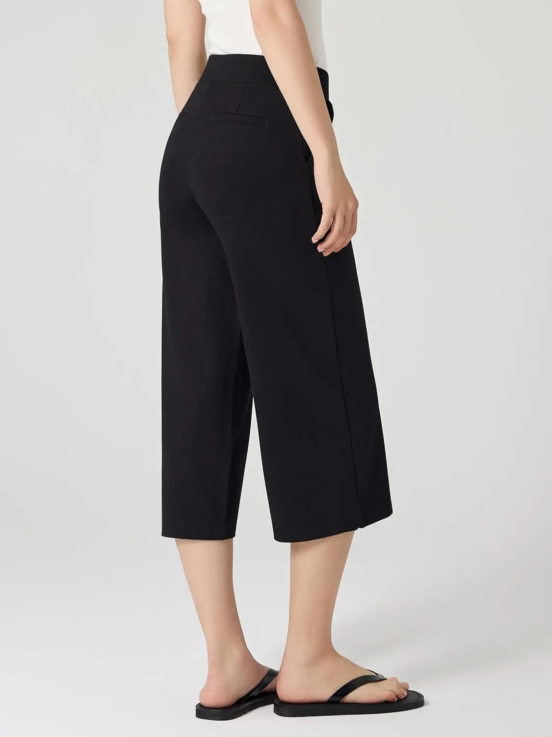Tapata Women's Wide Leg Cropped Pants Stretchy Pull On Mid Rise Slacks for Business Casual Capris with Pockets