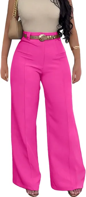 Tbahhir Women High Waisted Work Pants Wide Leg Dress Pants Straight Trousers Casual Business Slacks with Pockets