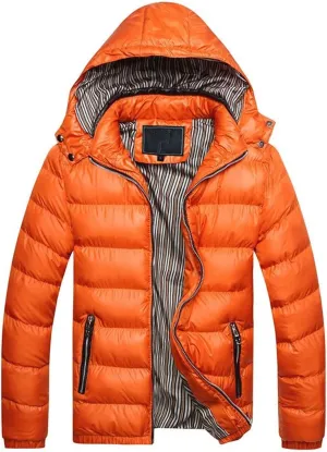 Thickened Winter Coat Cotton Men's Cotton Coat Hat Thickening Jacket Winter Warm Removable Padded Men's (Orange, XXL)