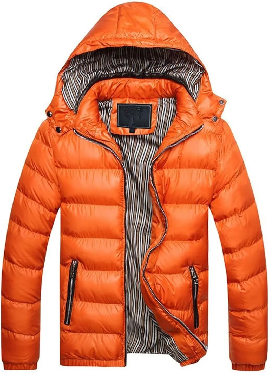 Thickened Winter Coat Cotton Men's Cotton Coat Hat Thickening Jacket Winter Warm Removable Padded Men's (Orange, XXL)