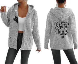 TIAFORD Women's Cat Graphic Zip Up Hoodies Oversized Hooded Sweatshirts Fleece Lined Jackets Cute Outfits with Pockets