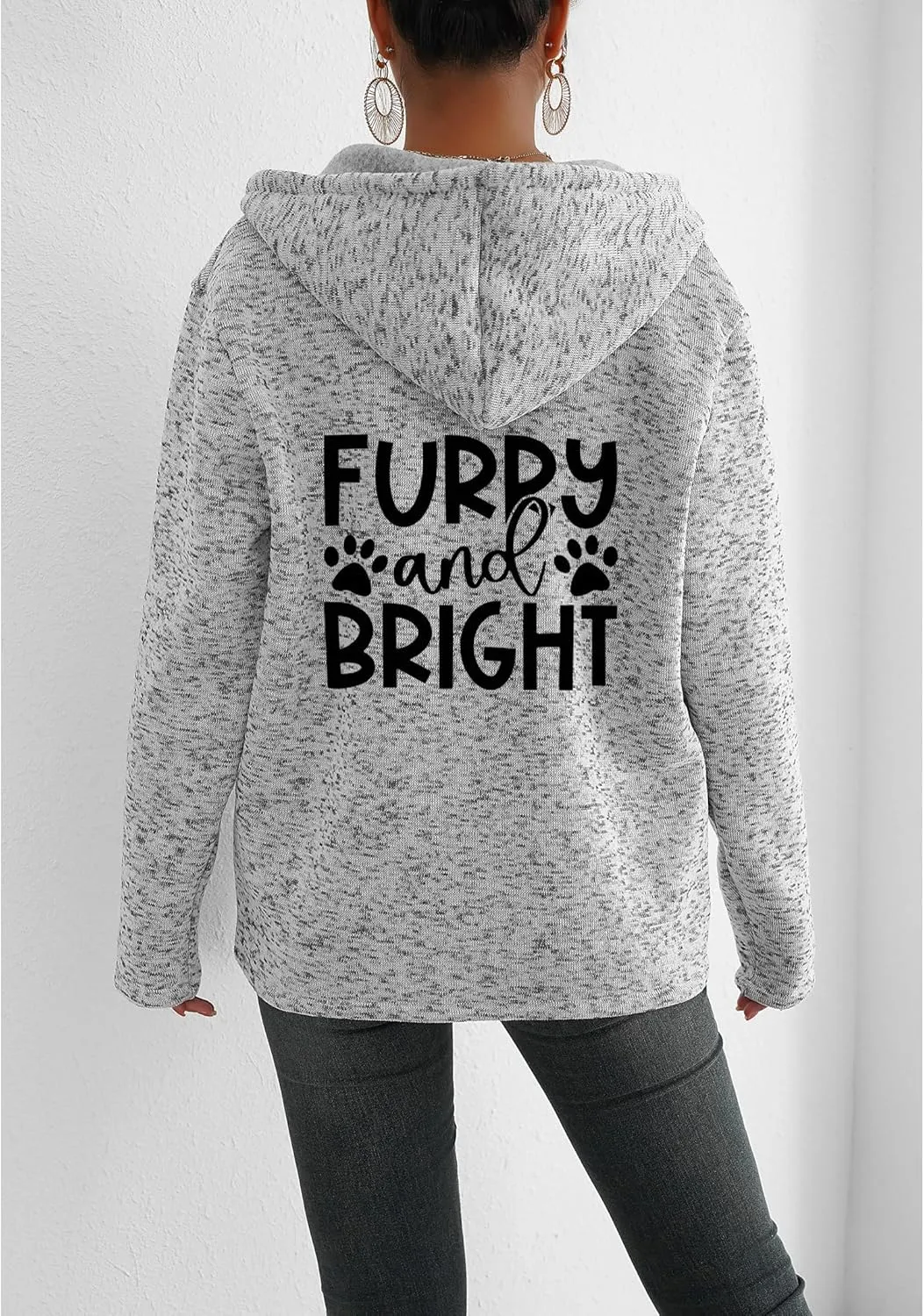 TIAFORD Women's Cat Graphic Zip Up Hoodies Oversized Hooded Sweatshirts Fleece Lined Jackets Cute Outfits with Pockets