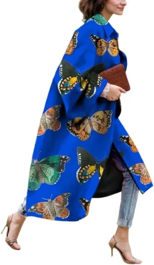 TIAFORD Women's Fall Winter Knee Length Trench Coat Casual Plus Size Floral Print Long Sleeve Turn Down Collar Long Pea Coats