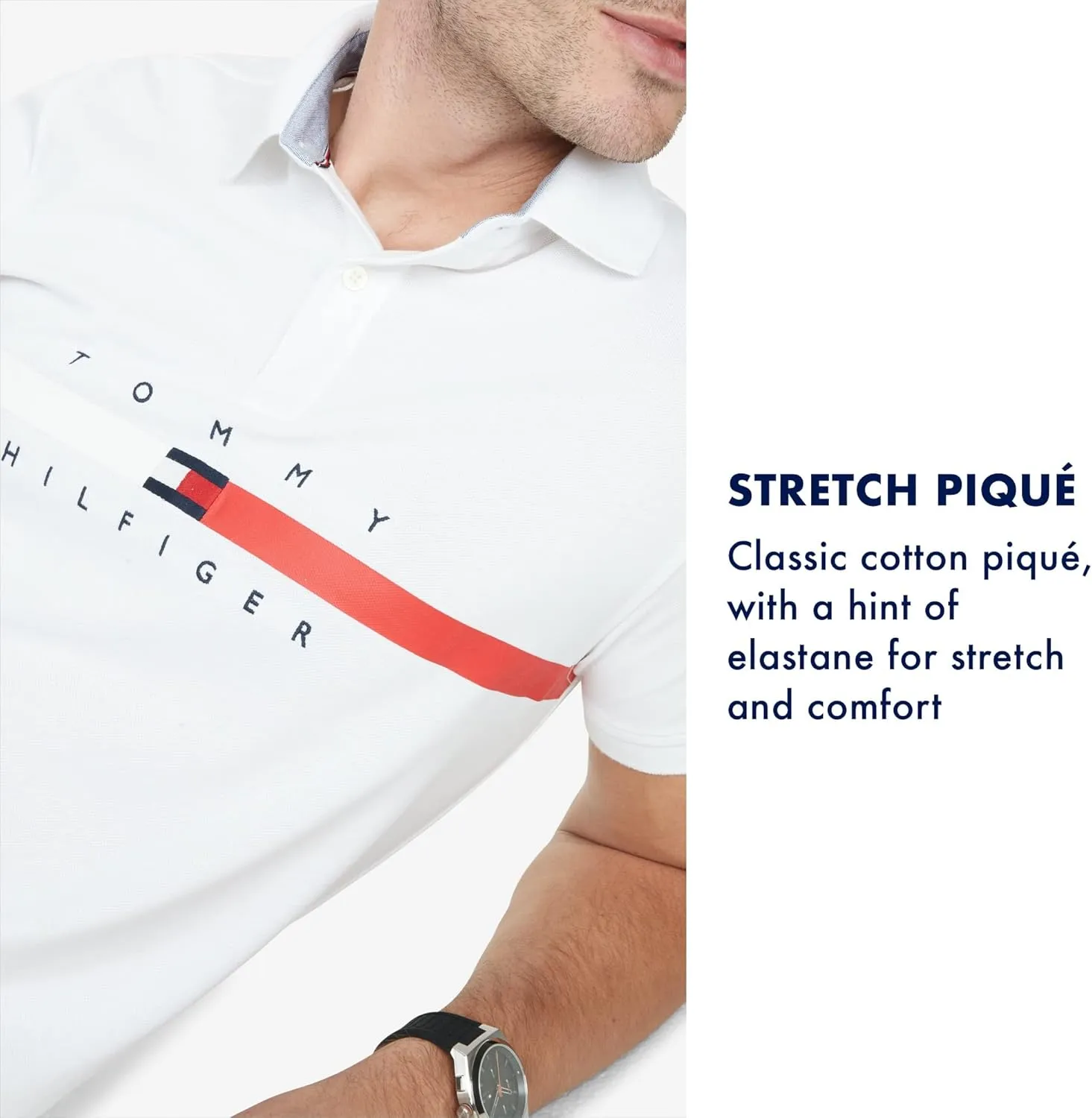Tommy Hilfiger Men's Short Sleeve Cotton Pique Flag Polo in Regular Fit