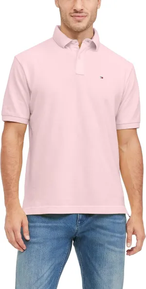 Tommy Hilfiger Mens Short Sleeve Cotton Pique In Classic Fit Polo Shirt, Pebble Pink, X-Small US